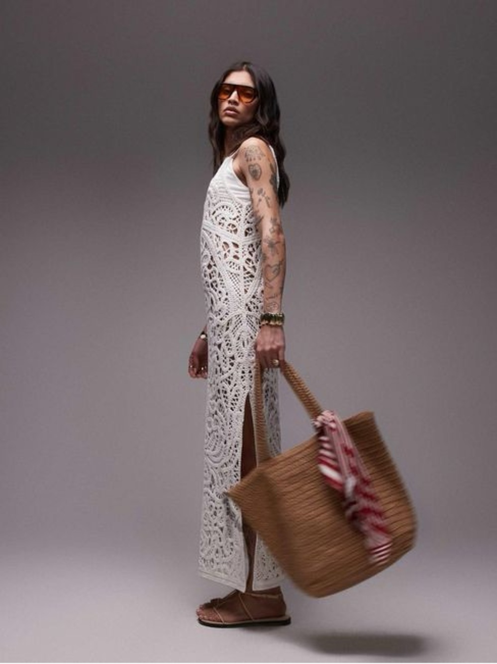 NWT White Crochet Maxi Dress - Women's Sleeveless Summer Dress - Picture 3 of 6